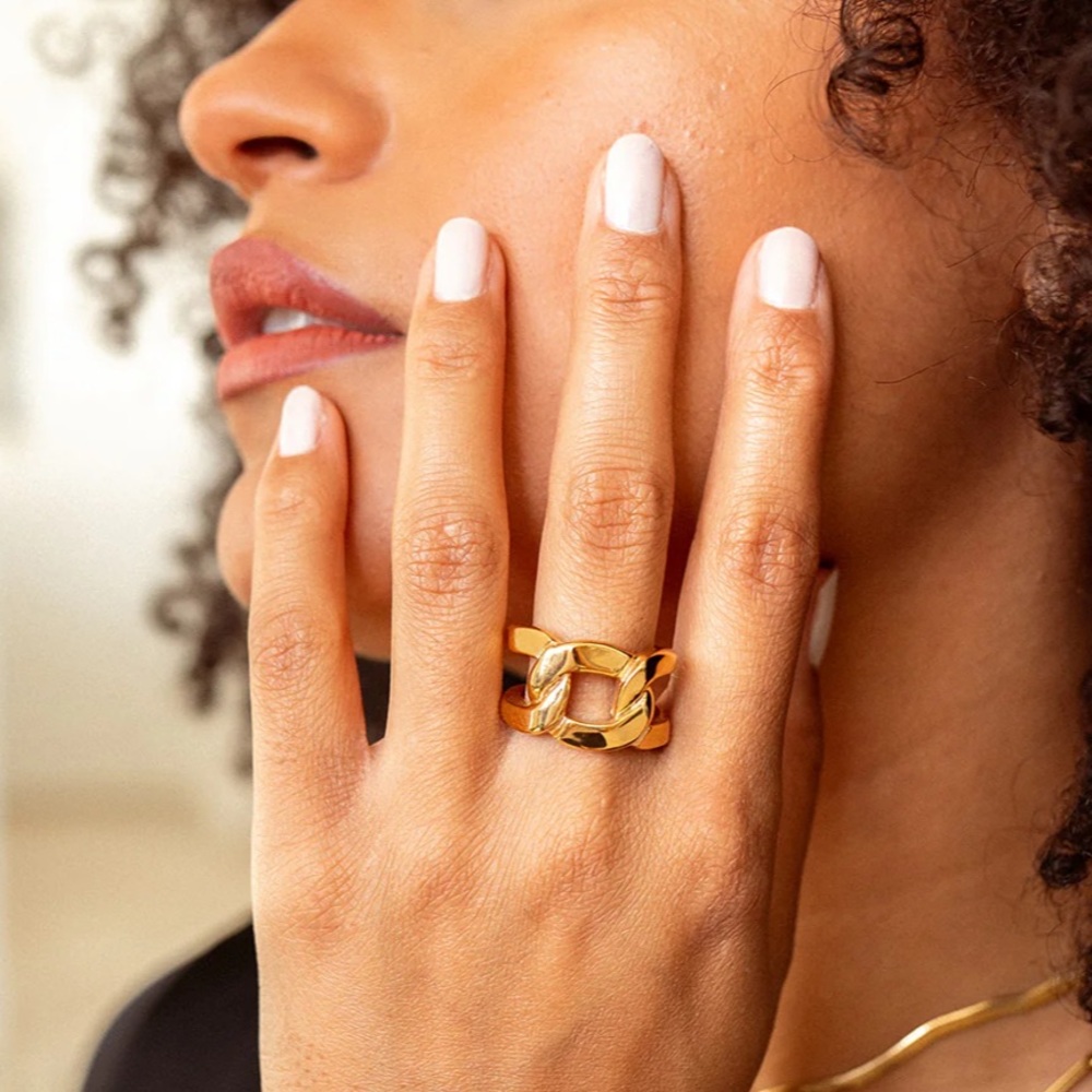 Nevaeh Double Link Gold Chain Ring Sz 7